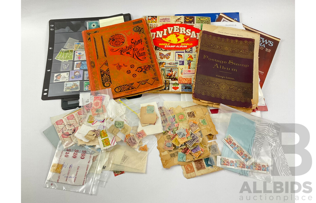 Collection of Australian Pre-Federation Stamps Including Victoria, New South Wales, South Australia, Queensland, Tasmania, Postage Due, Hand Cancels with 1989 Misprints, Vintage Albums of International Stamps