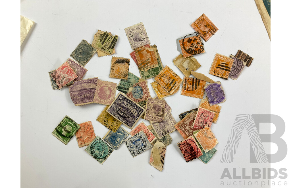 Collection of Australian Pre-Federation Stamps Including Victoria, New South Wales, South Australia, Queensland, Tasmania, Postage Due, Hand Cancels with 1989 Misprints, Vintage Albums of International Stamps