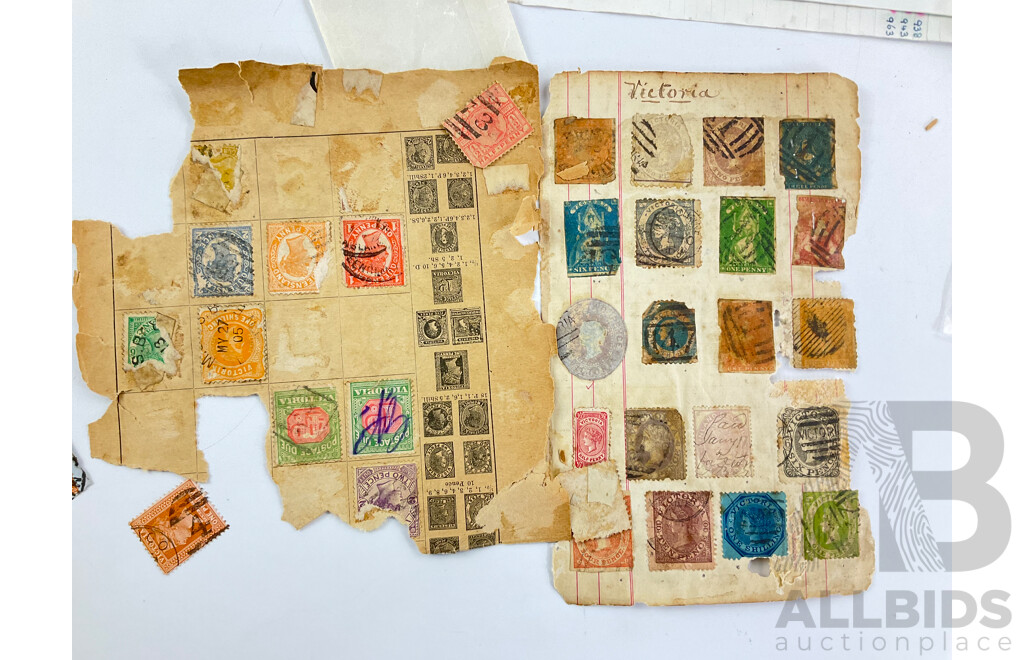 Collection of Australian Pre-Federation Stamps Including Victoria, New South Wales, South Australia, Queensland, Tasmania, Postage Due, Hand Cancels with 1989 Misprints, Vintage Albums of International Stamps