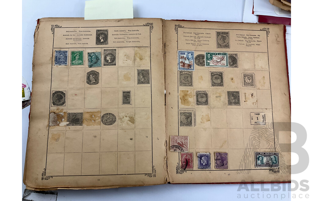 Collection of Australian Pre-Federation Stamps Including Victoria, New South Wales, South Australia, Queensland, Tasmania, Postage Due, Hand Cancels with 1989 Misprints, Vintage Albums of International Stamps