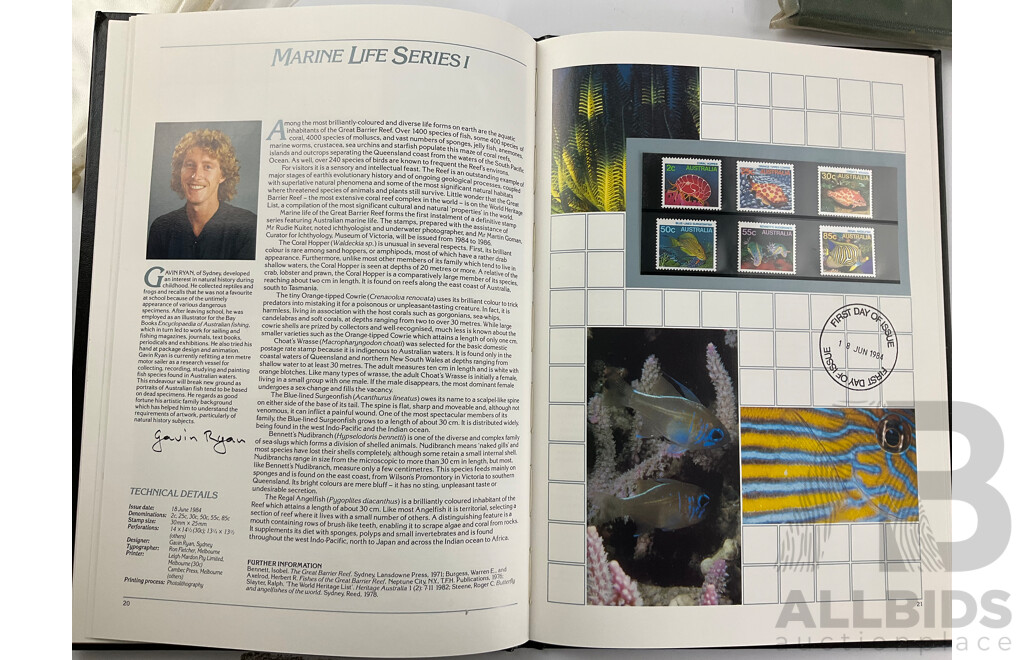 Two Australian Annual Stamp Albums 1984 and 1985 - Face Value $49 with Three Papua New Guinea Albums 1985, 1986, 1987