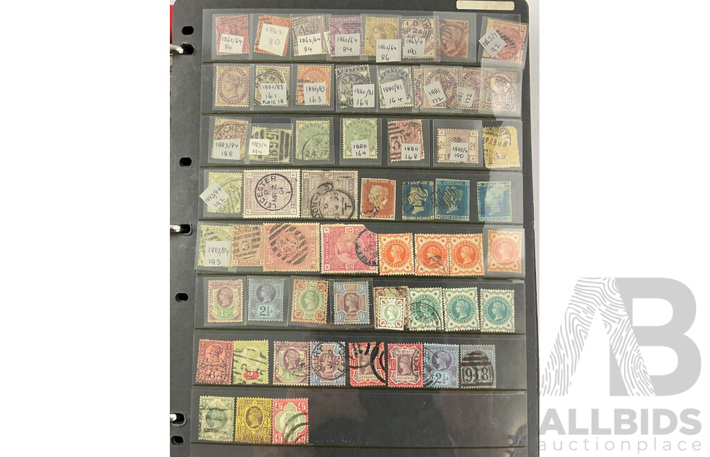 Album of United Kingdom Stamps, Examples Spanning 1860's to 2000, QV, KEVII, KGV, KGVI, QE2, Penny Red, Penny Blues, Commonwealth Countries, Churchill, Sets