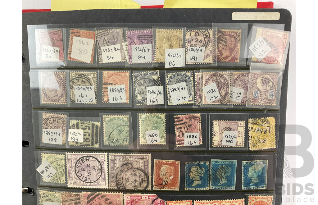 Album of United Kingdom Stamps, Examples Spanning 1860's to 2000, QV, KEVII, KGV, KGVI, QE2, Penny Red, Penny Blues, Commonwealth Countries, Churchill, Sets