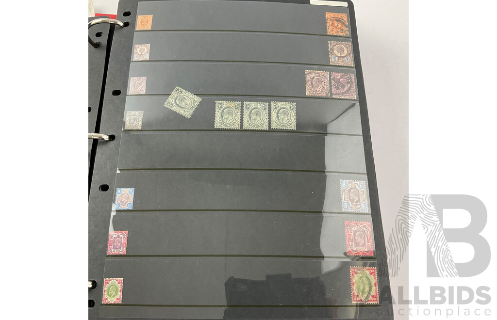 Album of United Kingdom Stamps, Examples Spanning 1860's to 2000, QV, KEVII, KGV, KGVI, QE2, Penny Red, Penny Blues, Commonwealth Countries, Churchill, Sets