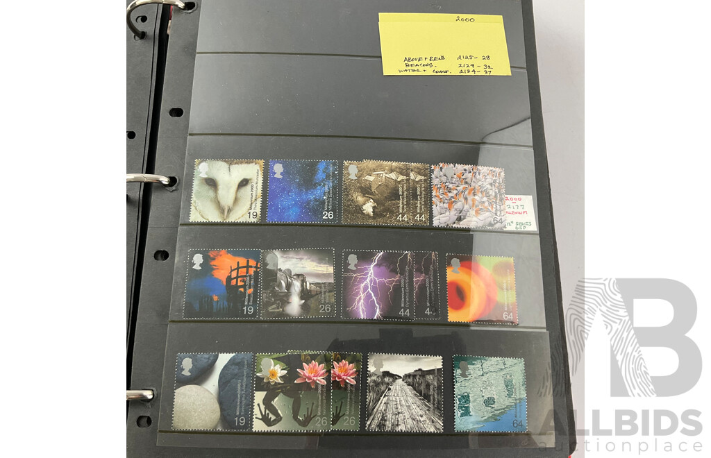 Album of United Kingdom Stamps, Examples Spanning 1860's to 2000, QV, KEVII, KGV, KGVI, QE2, Penny Red, Penny Blues, Commonwealth Countries, Churchill, Sets