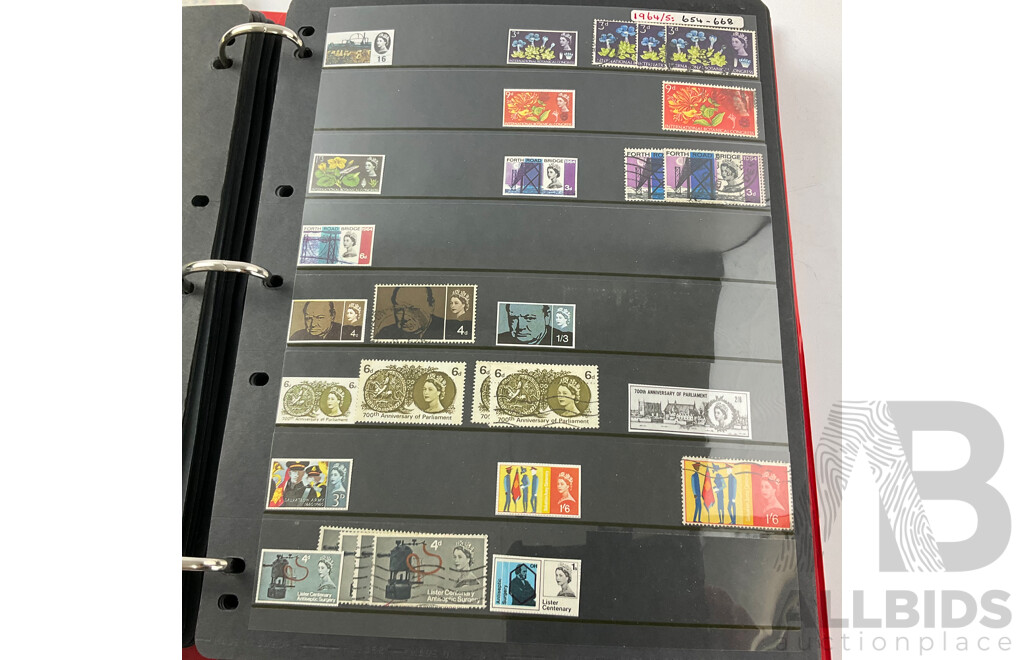Album of United Kingdom Stamps, Examples Spanning 1860's to 2000, QV, KEVII, KGV, KGVI, QE2, Penny Red, Penny Blues, Commonwealth Countries, Churchill, Sets