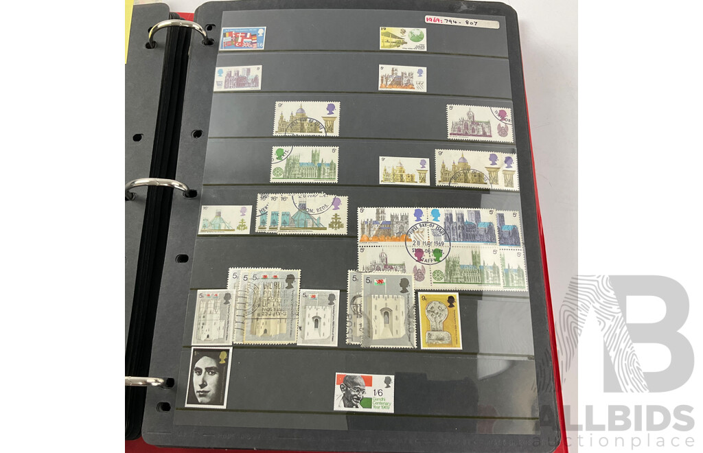 Album of United Kingdom Stamps, Examples Spanning 1860's to 2000, QV, KEVII, KGV, KGVI, QE2, Penny Red, Penny Blues, Commonwealth Countries, Churchill, Sets