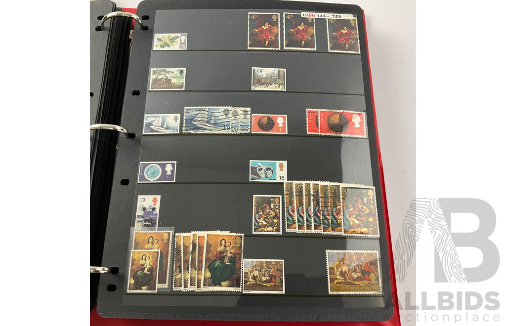 Album of United Kingdom Stamps, Examples Spanning 1860's to 2000, QV, KEVII, KGV, KGVI, QE2, Penny Red, Penny Blues, Commonwealth Countries, Churchill, Sets
