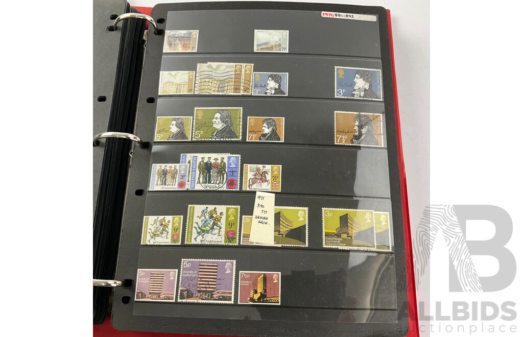 Album of United Kingdom Stamps, Examples Spanning 1860's to 2000, QV, KEVII, KGV, KGVI, QE2, Penny Red, Penny Blues, Commonwealth Countries, Churchill, Sets