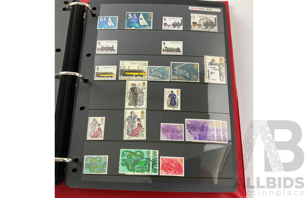 Album of United Kingdom Stamps, Examples Spanning 1860's to 2000, QV, KEVII, KGV, KGVI, QE2, Penny Red, Penny Blues, Commonwealth Countries, Churchill, Sets