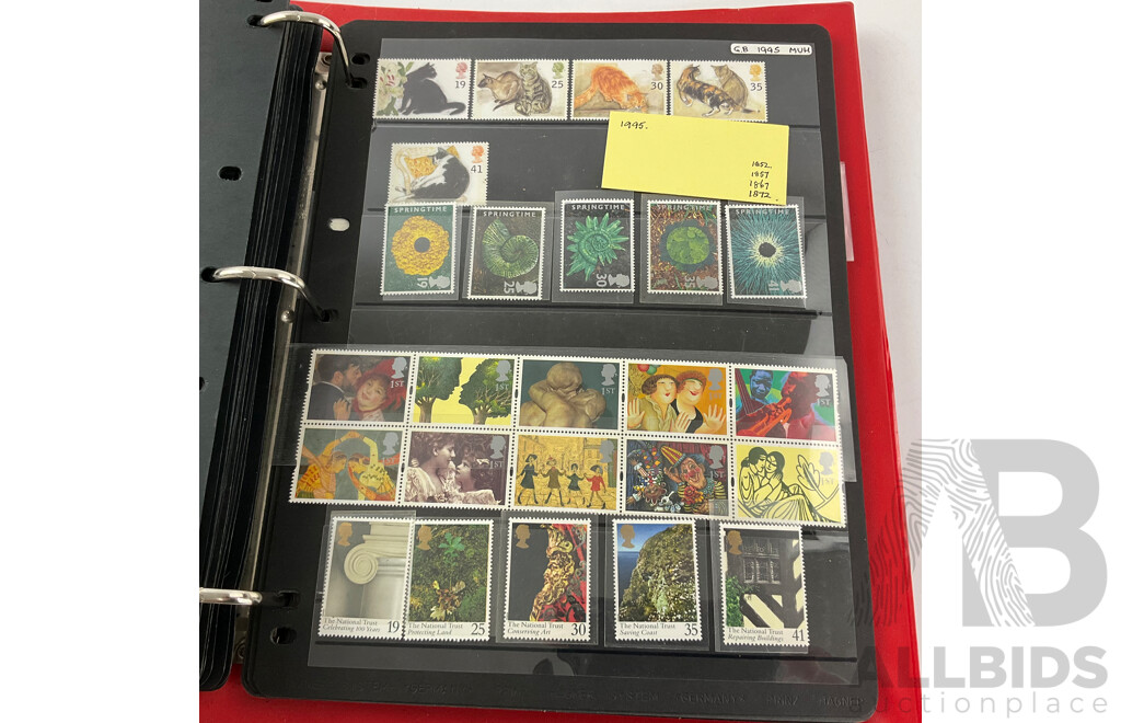 Album of United Kingdom Stamps, Examples Spanning 1860's to 2000, QV, KEVII, KGV, KGVI, QE2, Penny Red, Penny Blues, Commonwealth Countries, Churchill, Sets