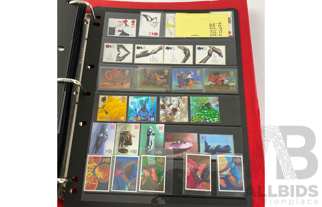 Album of United Kingdom Stamps, Examples Spanning 1860's to 2000, QV, KEVII, KGV, KGVI, QE2, Penny Red, Penny Blues, Commonwealth Countries, Churchill, Sets