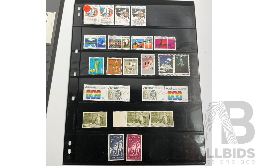 Collection of Australian, Mostly Mint Stamp Blocks Spanning Predecimal to 1990's Including Birds Set, Vintage Vehicles Set, Waltzing Matilda, Sentemental Bloke, Painting Series Four Dollar Tom Roberts and Hans Heysen Two Dollar Block
