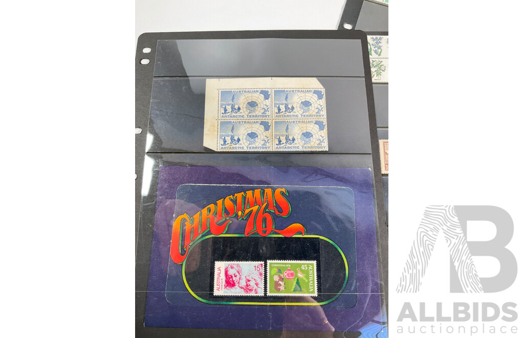 Collection of Australian and United Kingdom Mostly Mint Stamps Including Two 1924 Mint, Mint/Hinged British Empire Exhibition Sets, Lambert One Dollar Block of Four, Sets, Predecimal Antarctic Territory, PNG