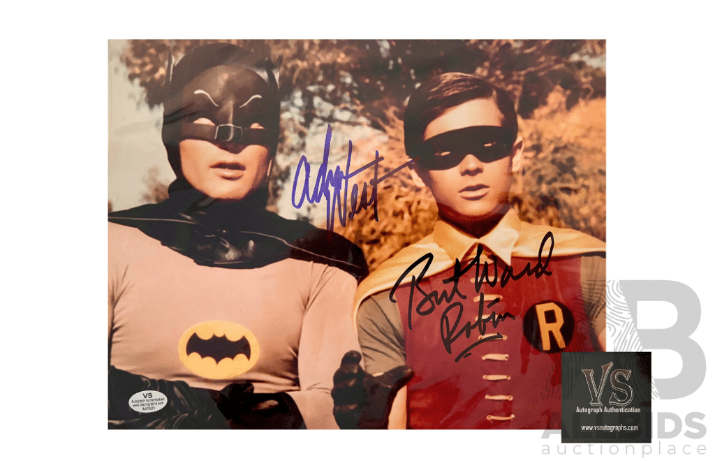 Adam West and Burt Ward Signed Batman and Robin Photo.
