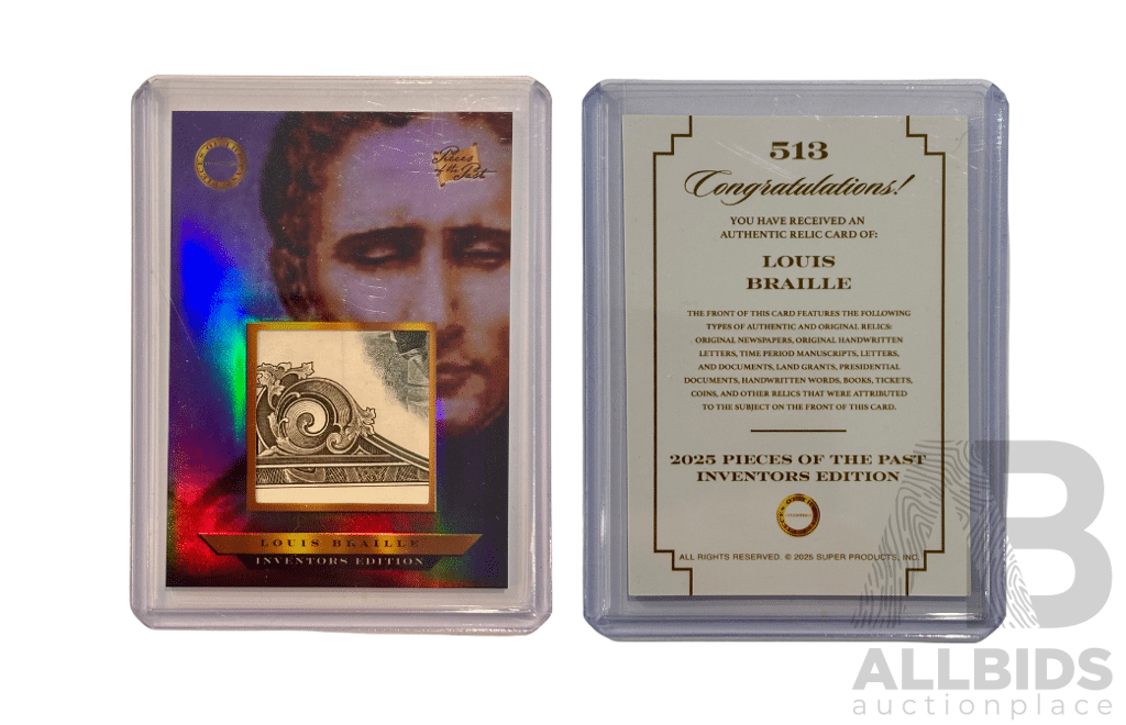 Louis Braille 2025 Pieces of the Past Relic Card.