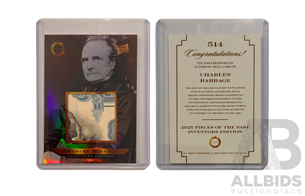 Charles Babbage 2025 Pieces of the Past Relic Card