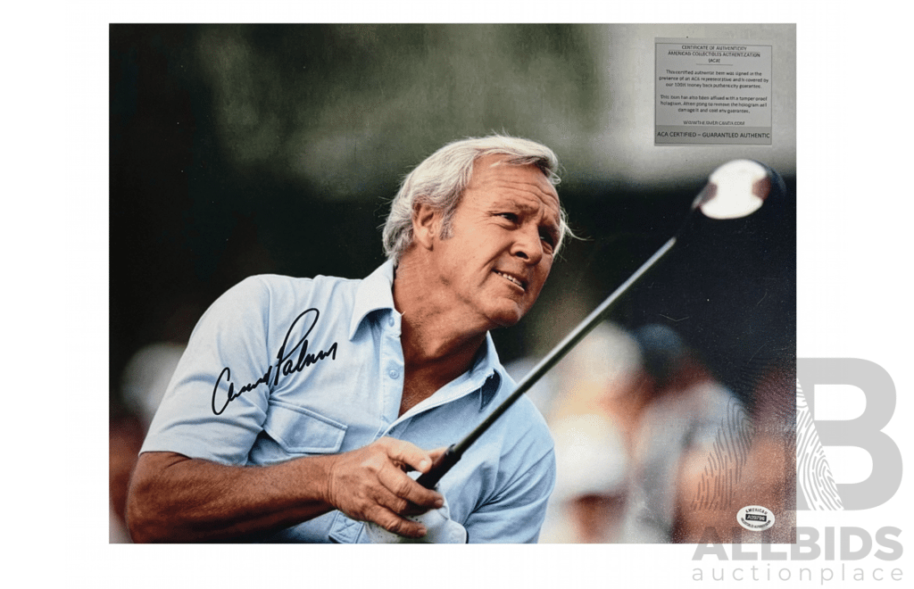 Iconic Arnold Palmer Golfing Portrait Signed and Accompanied By Certified Authentication