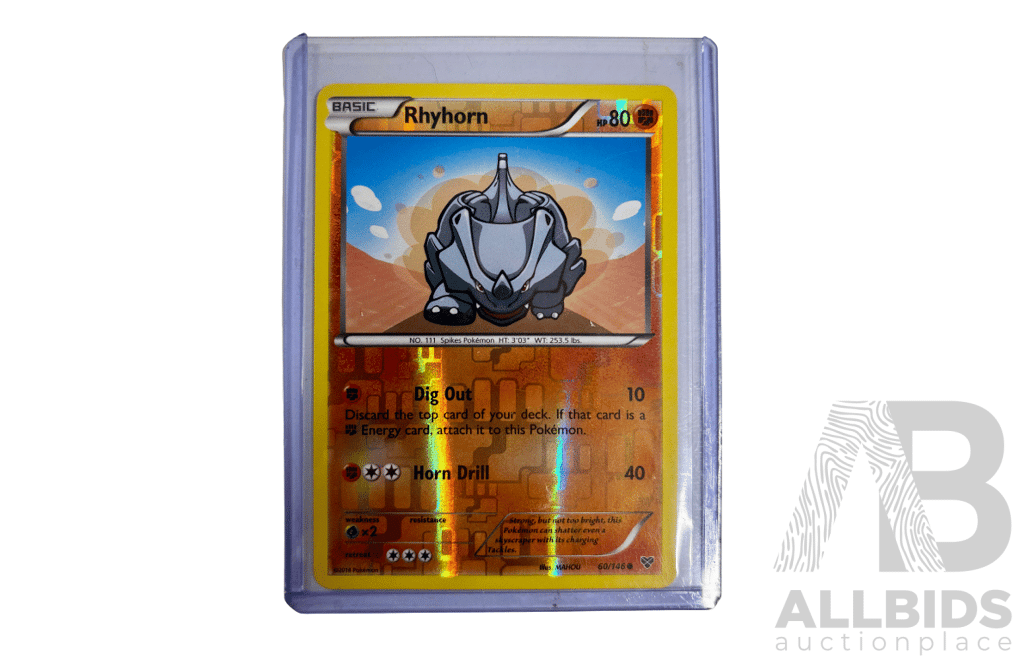 Rhyhorn Reverse-Holo Pokémon Card with Bold Artwork and Foil Shine.