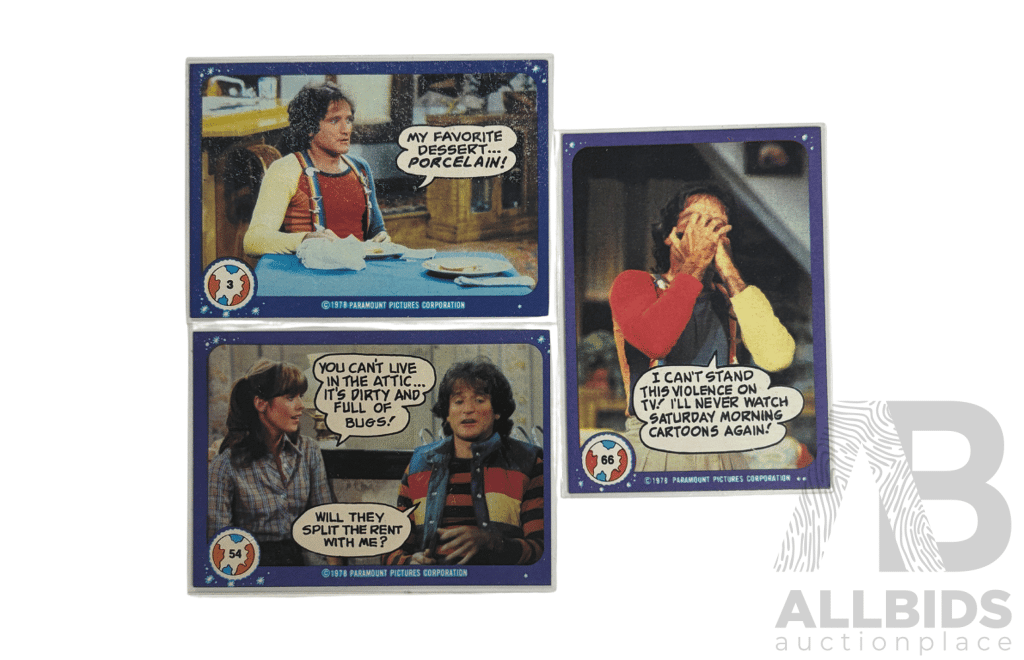 Vintage Mork & Mindy Cards Featuring Classic Robin Williams Moments.