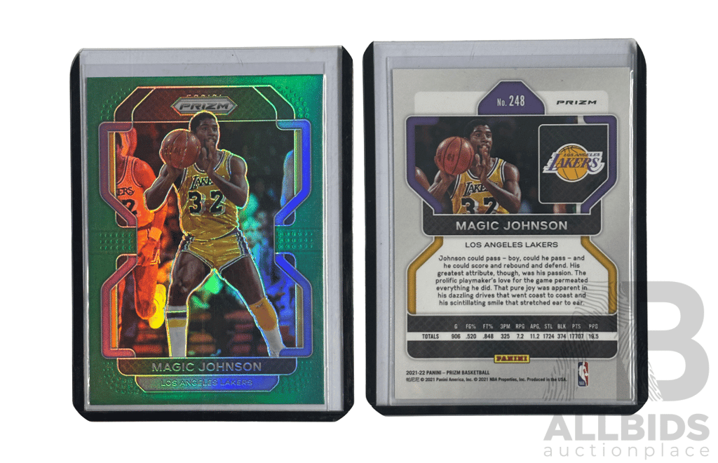 Magic Johnson 2021–22 Panini Prizm Green Prizm Card
