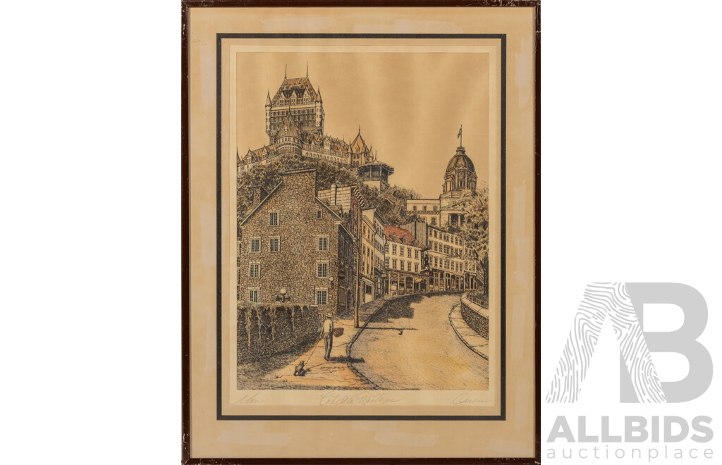 Artist Unknown, (20th Century), Cote De La Montagne, Quebec, Lovely Vintage Lithograph, 47 x 36 cm (frame)