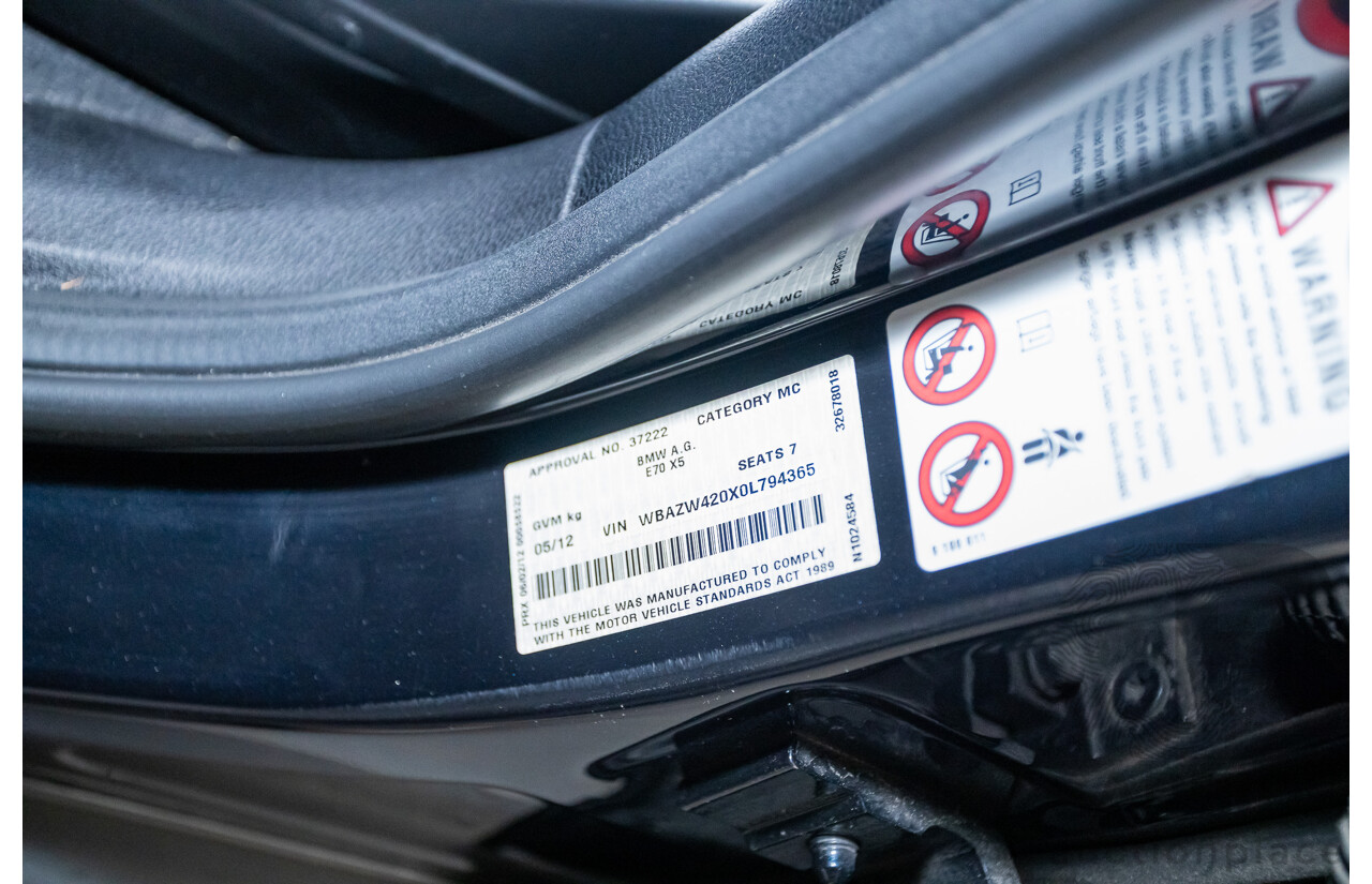 5/2012 BMW X5 Xdrive 30d E70 (AWD) MY12 Upgrade 4d Wagon Deep Sea Blue Metallic Turbo Diesel 3.0L - 7 Seat