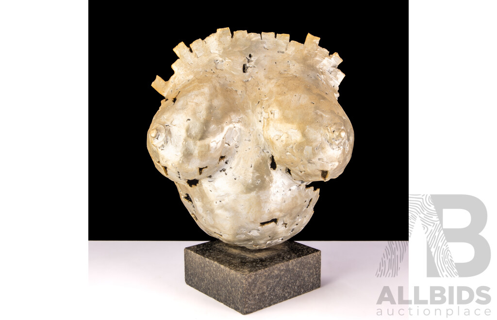 Hand Made Polished Aluminum Sculpture of Female Bust on Granite Plinth