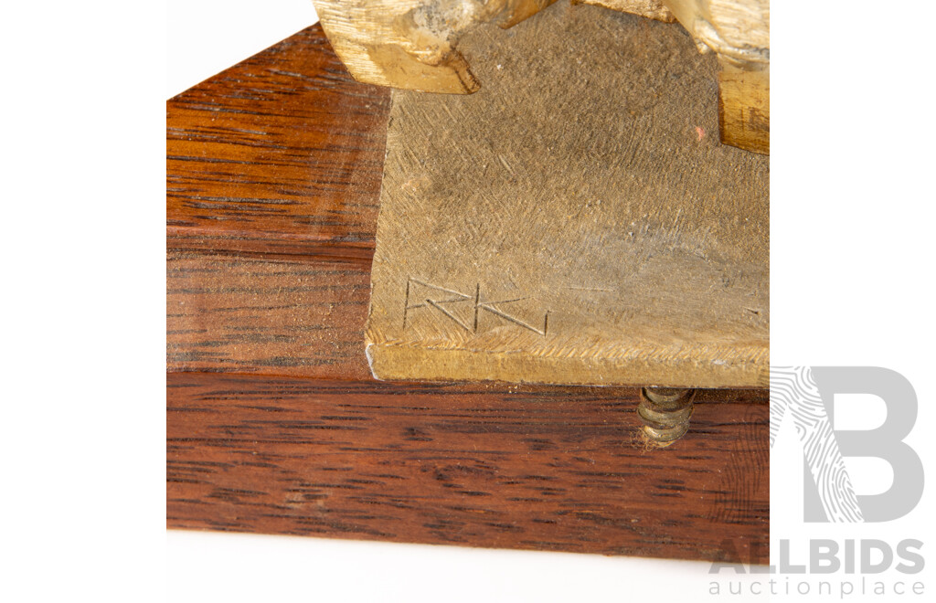 Hand Made Polished Aluminium Sculpture of Female Form on Wooden Triangular Plinth