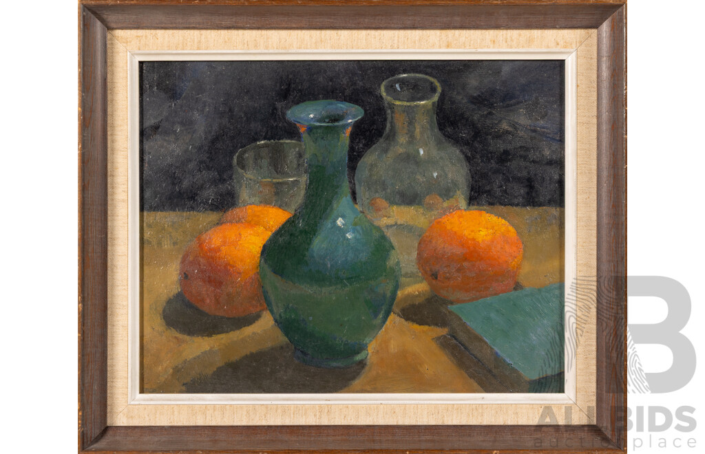 David R. Anderson, (19/20th Centuries, Scottish, 1884-1976), Still Life - 3 Oranges (1973), Absolutely Wonderful Original Oil on Canvas Board, 34 x 41 cm (frame)