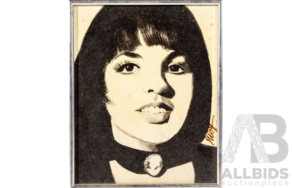 (Possibly) J. Wolf, (20th Century), John Wayne, Liza Minnelli, Judy Garland, Charlie Chaplin, Groucho Marx & Cab Calloway, Set of Six Vintage Miniature Original Portraits, Ink & Oil on Canvas, 26 x[ 21 cm (approx frames) (6)