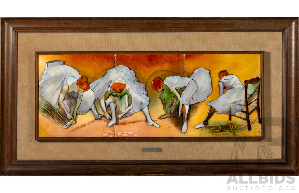 After Edgar Degas, (19/20th Centuries, French, 1834-1917), Dancers Tying Shoes, Limited Edition Vintage Mixed Media 3D Enamel & Tile After 1883 Original, 92 x 49 cm (frrame)