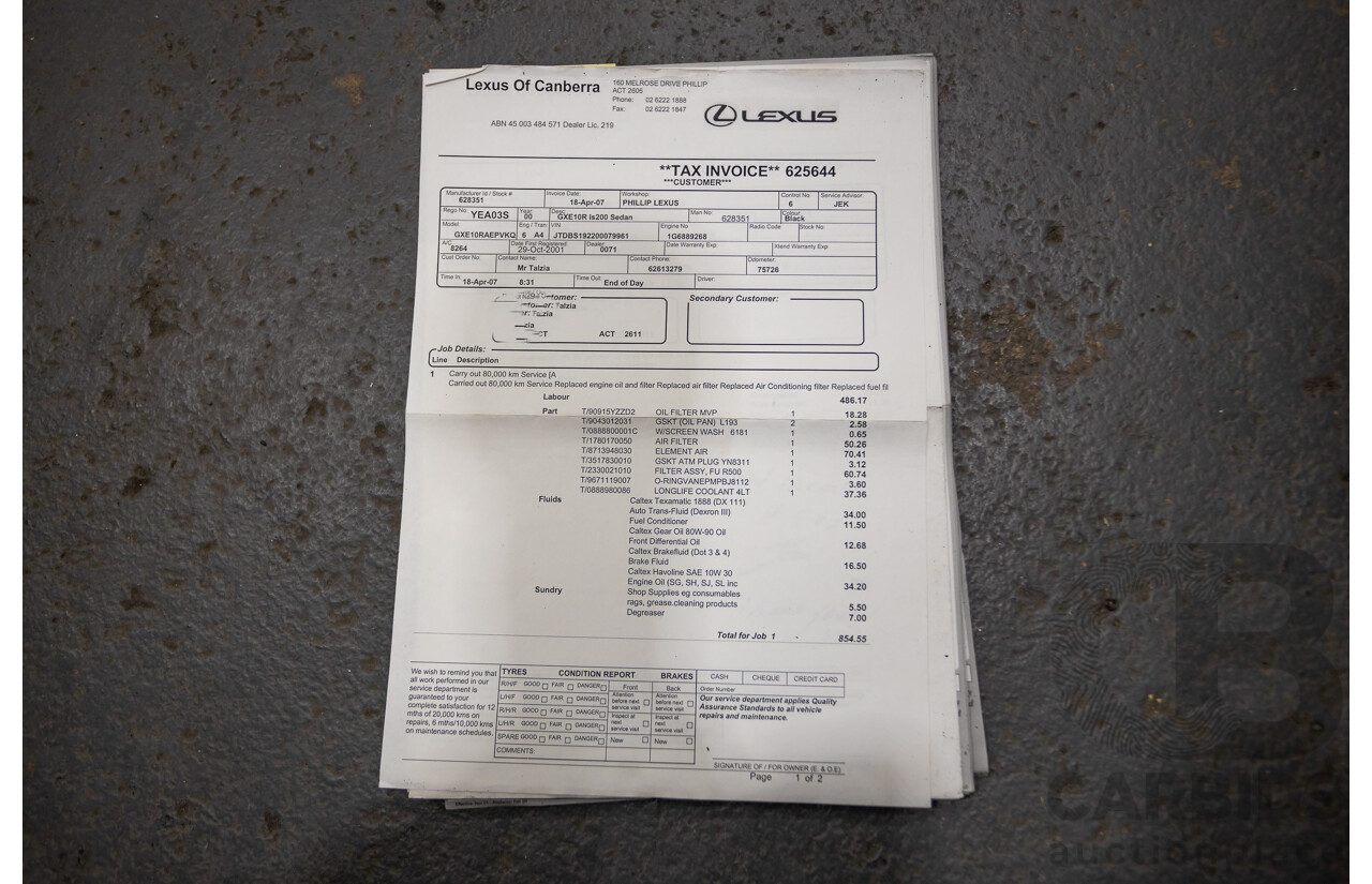 9/2001 Lexus IS200 GXE10R 4d Sedan Sunburst Orange 2.0L