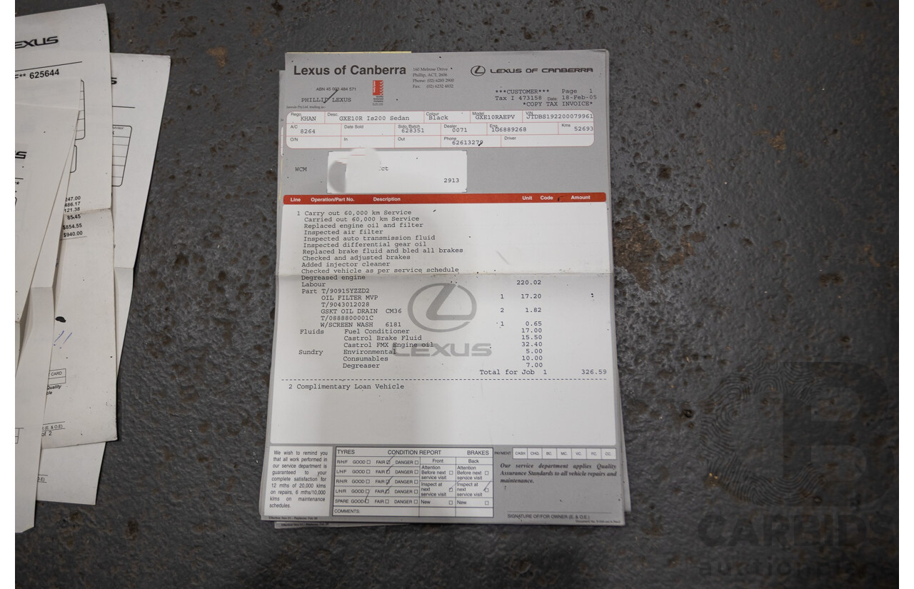 9/2001 Lexus IS200 GXE10R 4d Sedan Sunburst Orange 2.0L