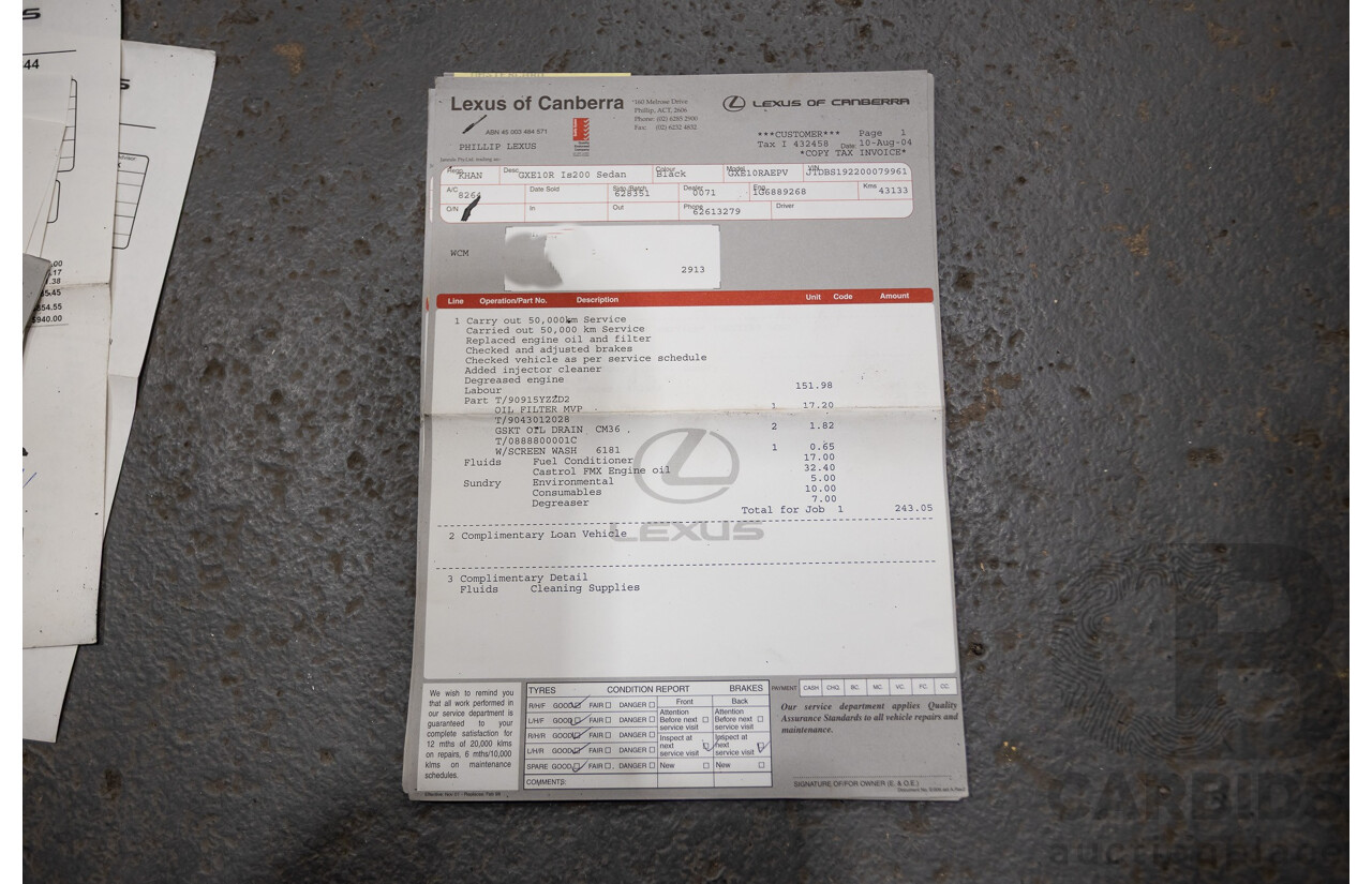 9/2001 Lexus IS200 GXE10R 4d Sedan Sunburst Orange 2.0L