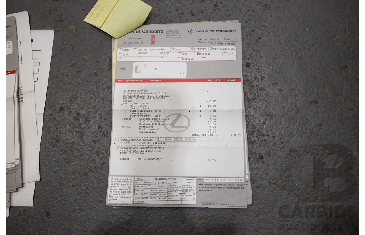 9/2001 Lexus IS200 GXE10R 4d Sedan Sunburst Orange 2.0L