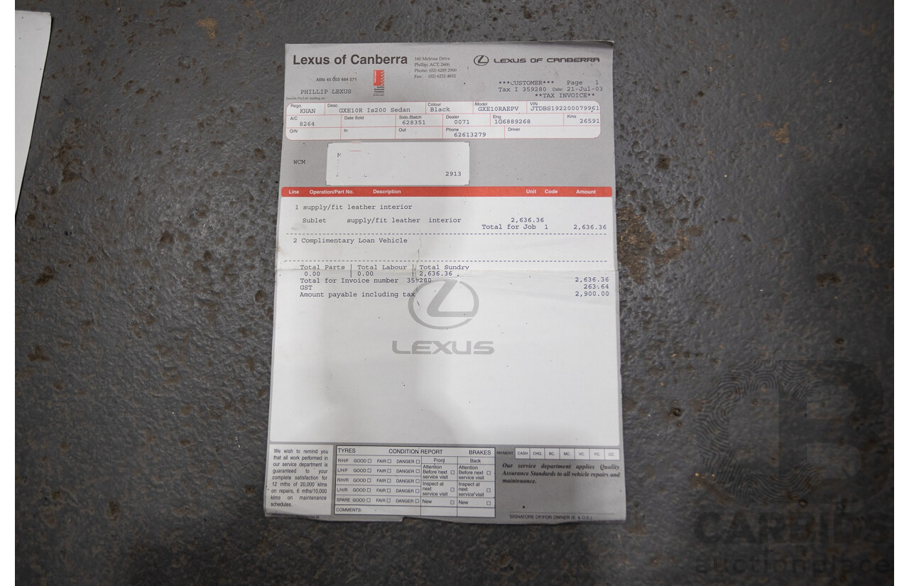 9/2001 Lexus IS200 GXE10R 4d Sedan Sunburst Orange 2.0L