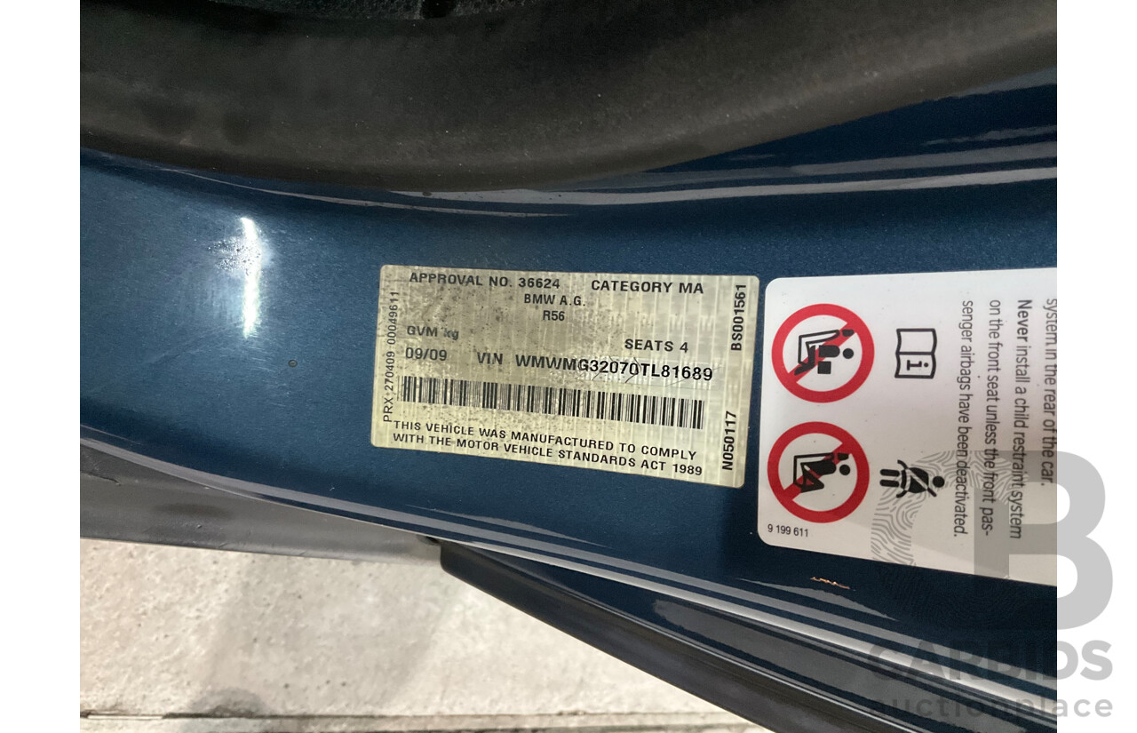 9/2009 Mini Cooper D R56 2d Hatchback Horizon Blue Metallic/Pepper White Roof Turbo Diesel 1.6L