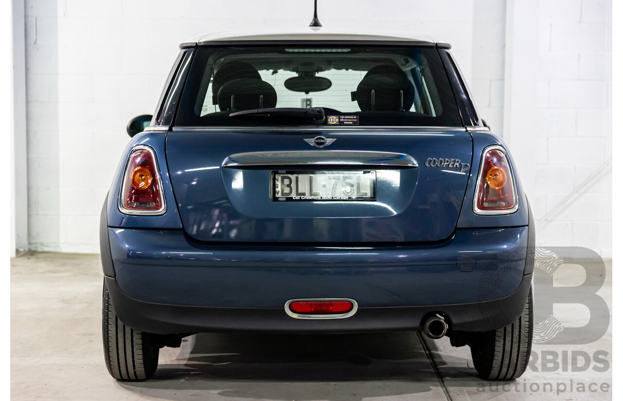 9/2009 Mini Cooper D R56 2d Hatchback Horizon Blue Metallic/Pepper White Roof Turbo Diesel 1.6L