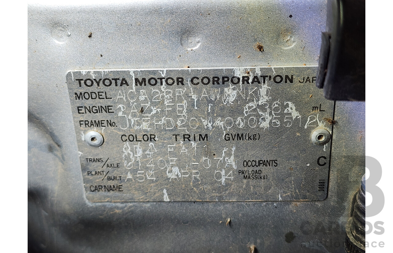 4/2004 Toyota Rav4 CV (4x4) ACA23R 4d Wagon Silver 2.4L