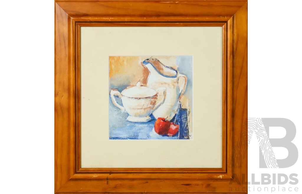 B. Grey, (20th Century), Still Life of Jug & Sugar Bowl with Fruit, Reproduction Colour Print, 40 x 40 cm (frame)