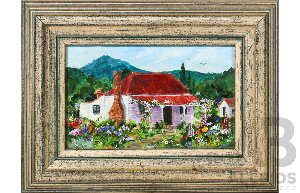 Jeanette Mann (20th Century, Working c1990s), Hill Cottage (1994), Lovely Original Miniature Oil on Board, 17 x 23 cm (frame)