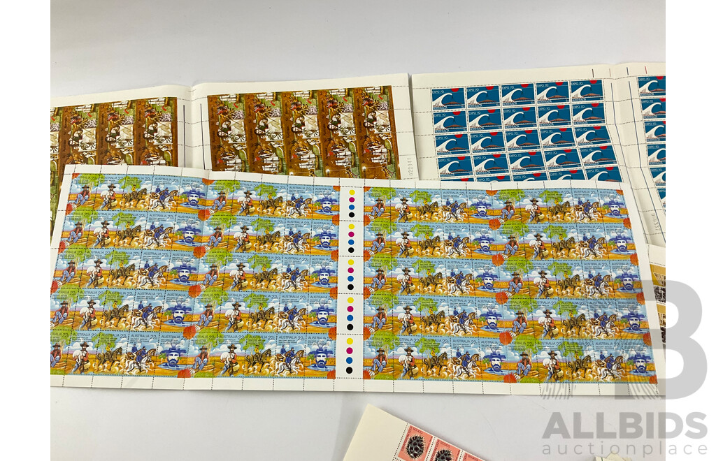 Collection of Australian Mint Stamp Sheets, Blocks and Gutters, Examples Spanning 1960's 70's and 80's, Two Dollar Painting Series, 1970 Expo, Waltzing Matilda