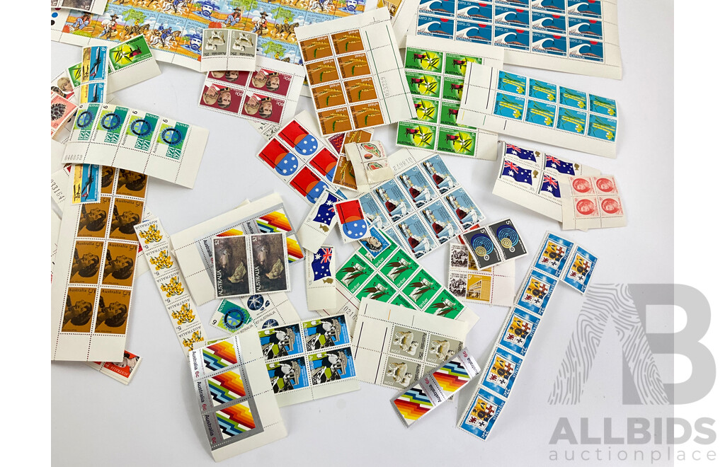 Collection of Australian Mint Stamp Sheets, Blocks and Gutters, Examples Spanning 1960's 70's and 80's, Two Dollar Painting Series, 1970 Expo, Waltzing Matilda