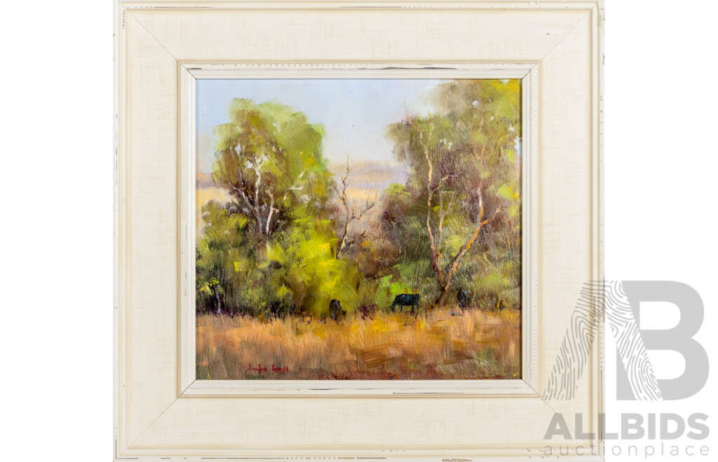 Signed Indistinctly, (20th Century), Angus Grazing, Wonderful Original Vintage Oil on Board, 38 x 41 cm (frame)