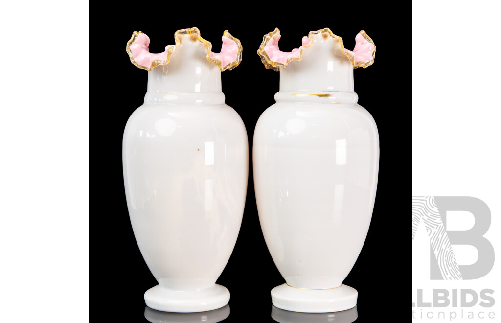 Pair of Victorian Hand Painted Glass Vases with Bluebirds