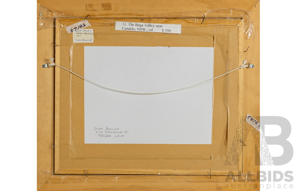 Dirk Bouma, (20th Century, Dutch-Australian), Bega Valley Near Candelo NSW, Wonderful Original Oil on Canvas Board, 62 X 72 Cm (frame)