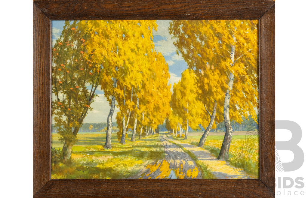 Artist Unknown (20th Century), Autumn Stroll, Antique Colour Print, 48 X 59 Cm (frame)