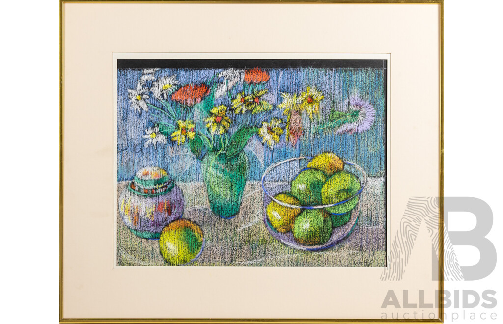 Gordon Wolff, (20th Century, Australian), Still LIfe with Glass Bowl, Original Vintage Pastel, 52 x 61 cm (frame)