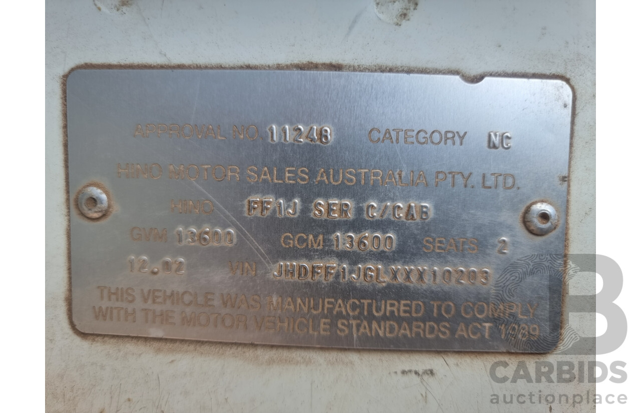 12/2002, Hino FF1J - 6 Cylinder Diesel, Dual Control 770 Cyclone Street Sweeper